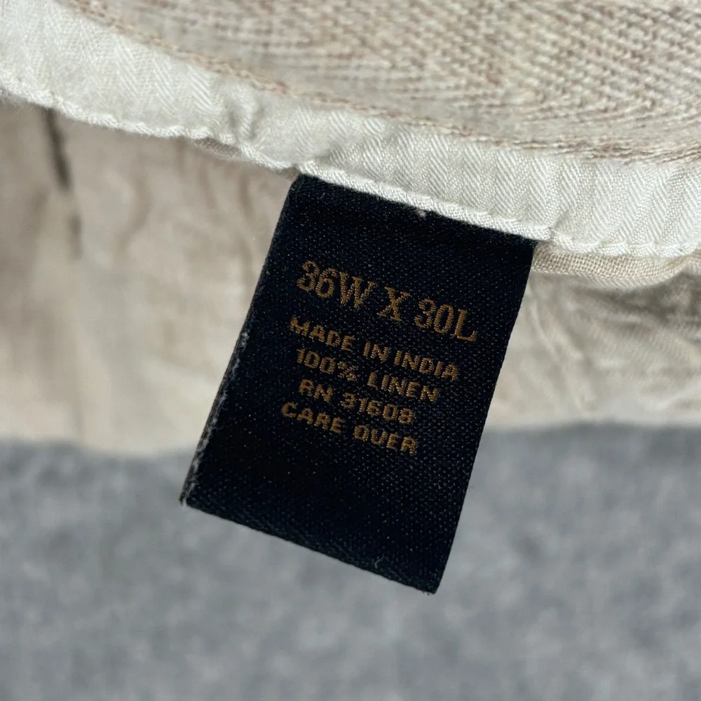 Jos A Bank Reserve Mens 36x30 Linen Pants Tan Beige Drawstring Casual Trousers